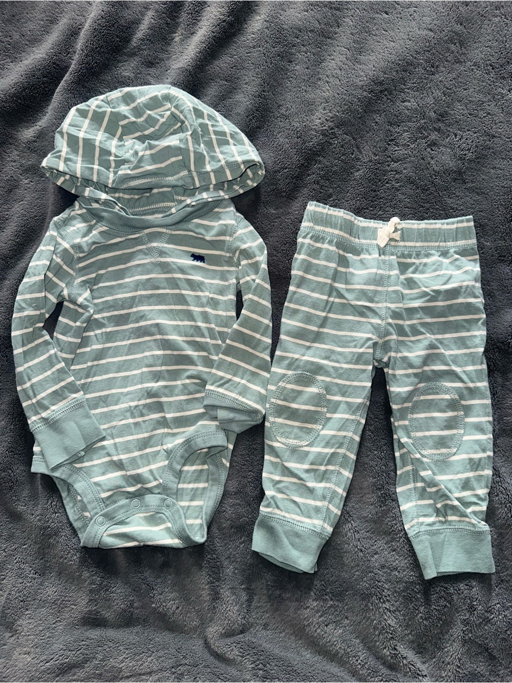 Carter's Light Teal & White Striped Hooded Bodysuit with Joggers